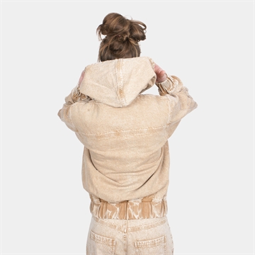 Alis Cochet Hooded Denim Jacket w/Sleeve Embroidery Faded Sand